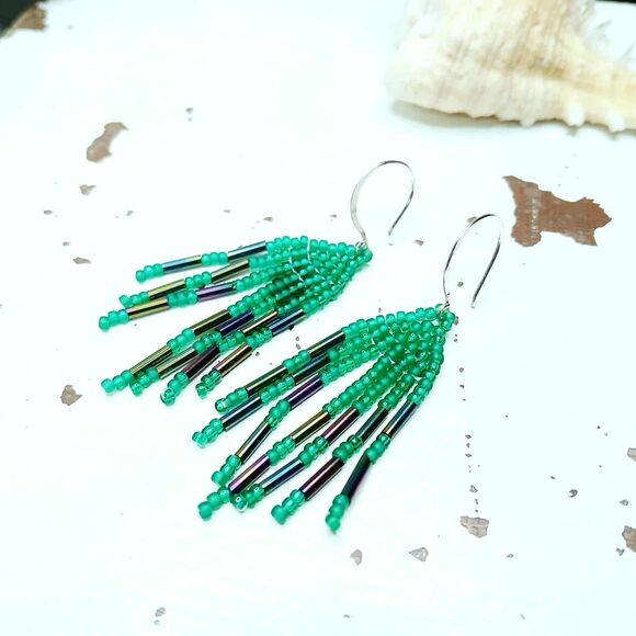 Assorted Small Beaded Fringe Cascade Shoulder Duster Dangle Earrings, 2.5" - Picture 9 of 13